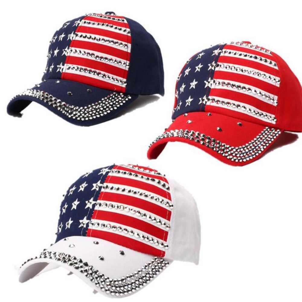 USA Patriotic Bling Rivet Sparkle Women's Hat Cap